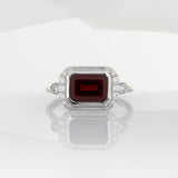 2.9Ct Garnet Ring with Natural Diamond Accents in Solid 14K Gold – Oval 9x7mm Fine Gemstone Ring