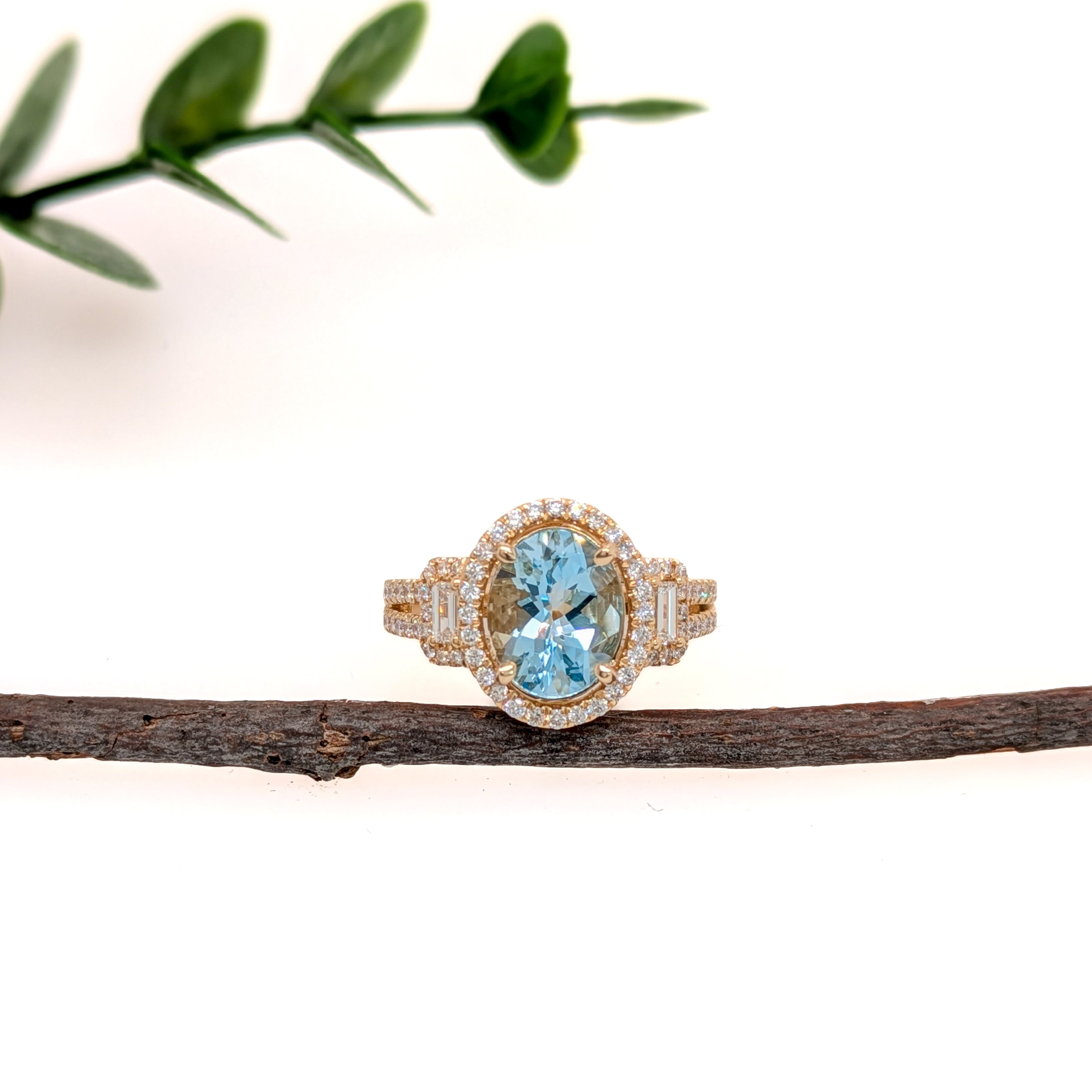 Anika 14K Solid Yellow Gold Aquamarine and Diamond Ring | OV 10x8mm