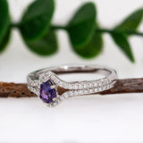 Aura 14K Solid White Gold Purple Sapphire and Natural Diamonds Ring | PE 6x4mm