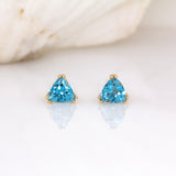 Hazel Swiss Topaz Solitaire Stud Earrings: 14k Solid Gold, Trillion 4mm