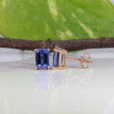 Nadira | AAA Tanzanite Solitaire Studs, Emerald Cut 7x5mm, Fine 14K Solid Gold, Rare Natural Tanzanite Earrings, Bridal Anniversary Gift, Yellow White Rose