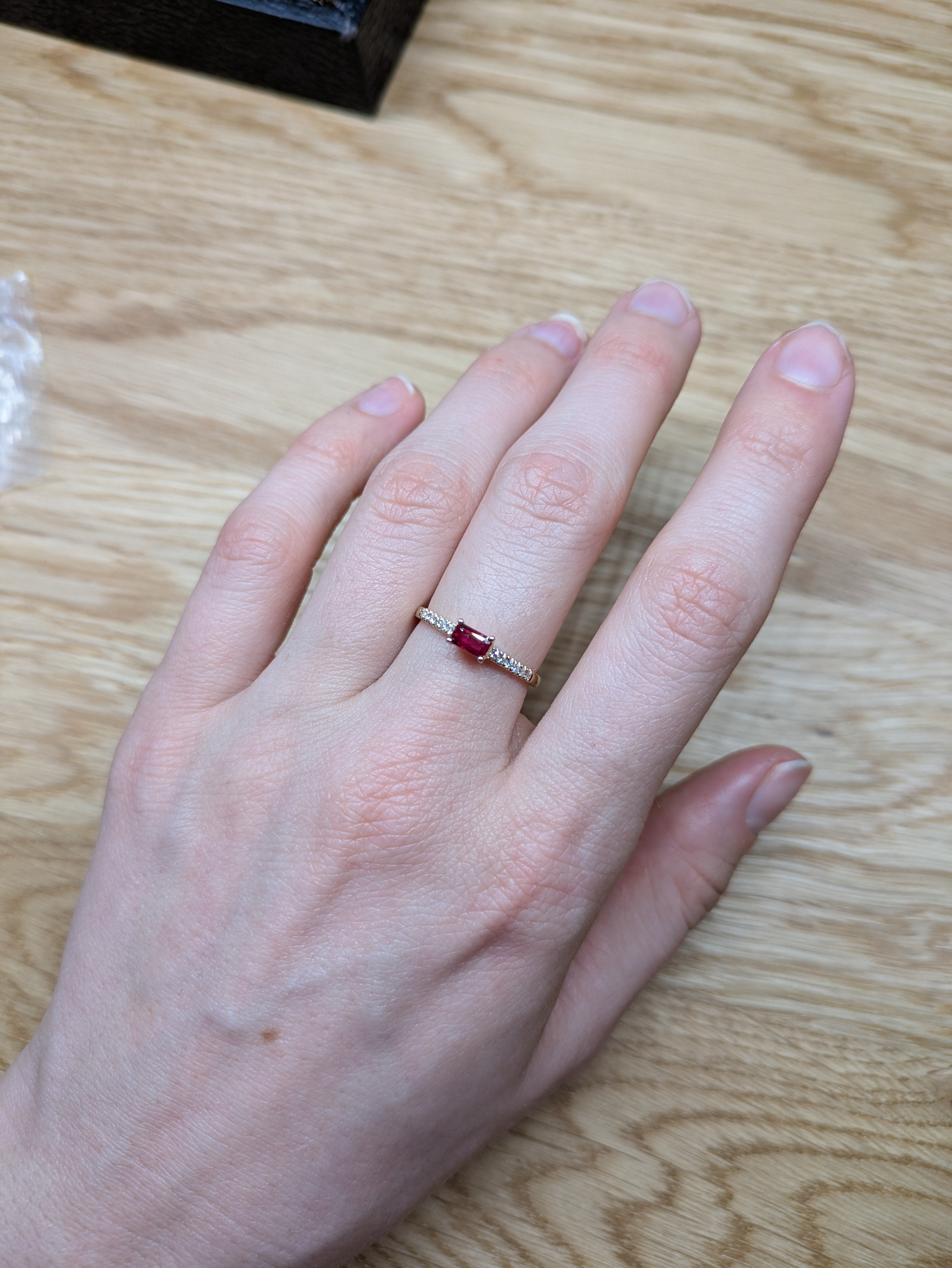 Anita 14K Yellow Gold 0.32cts Ruby Diamond Ring | Emerald Cut 5x3mm