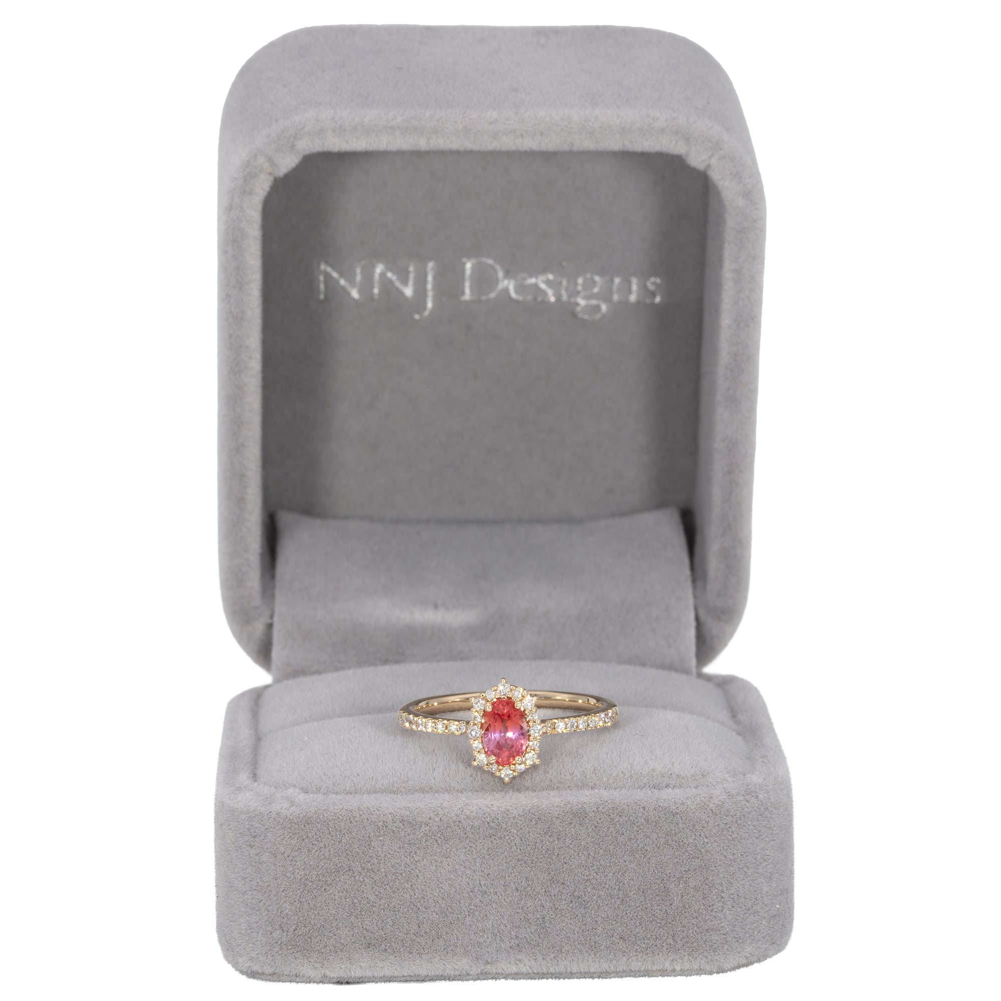 14K yellow gold padparadscha sapphire ring with diamond accents