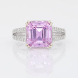 6.4Ct Natural Kunzite Ring with Natural Diamonds Accents: Solid 14K Gold, 11x9mm