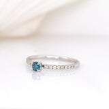 Gidget 14K Solid White Gold Blue Diamond and Diamond Ring | Round 3.5mm