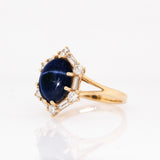 Seraphina 14k Solid Gold Star Sapphire Ring with Natural diamonds Halo | 11x9mm