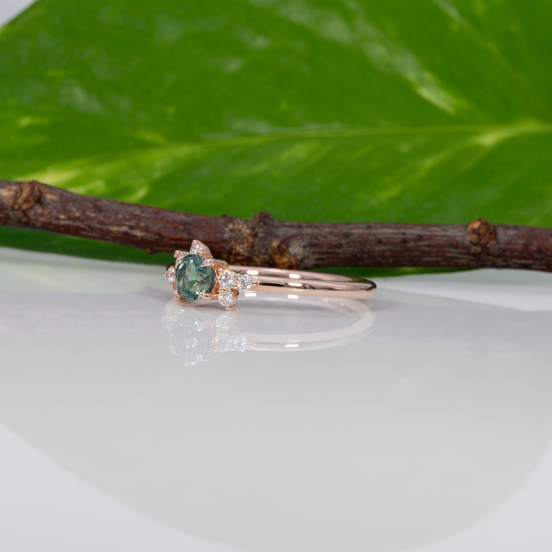 14K rose gold alexandrite ring with diamond accents