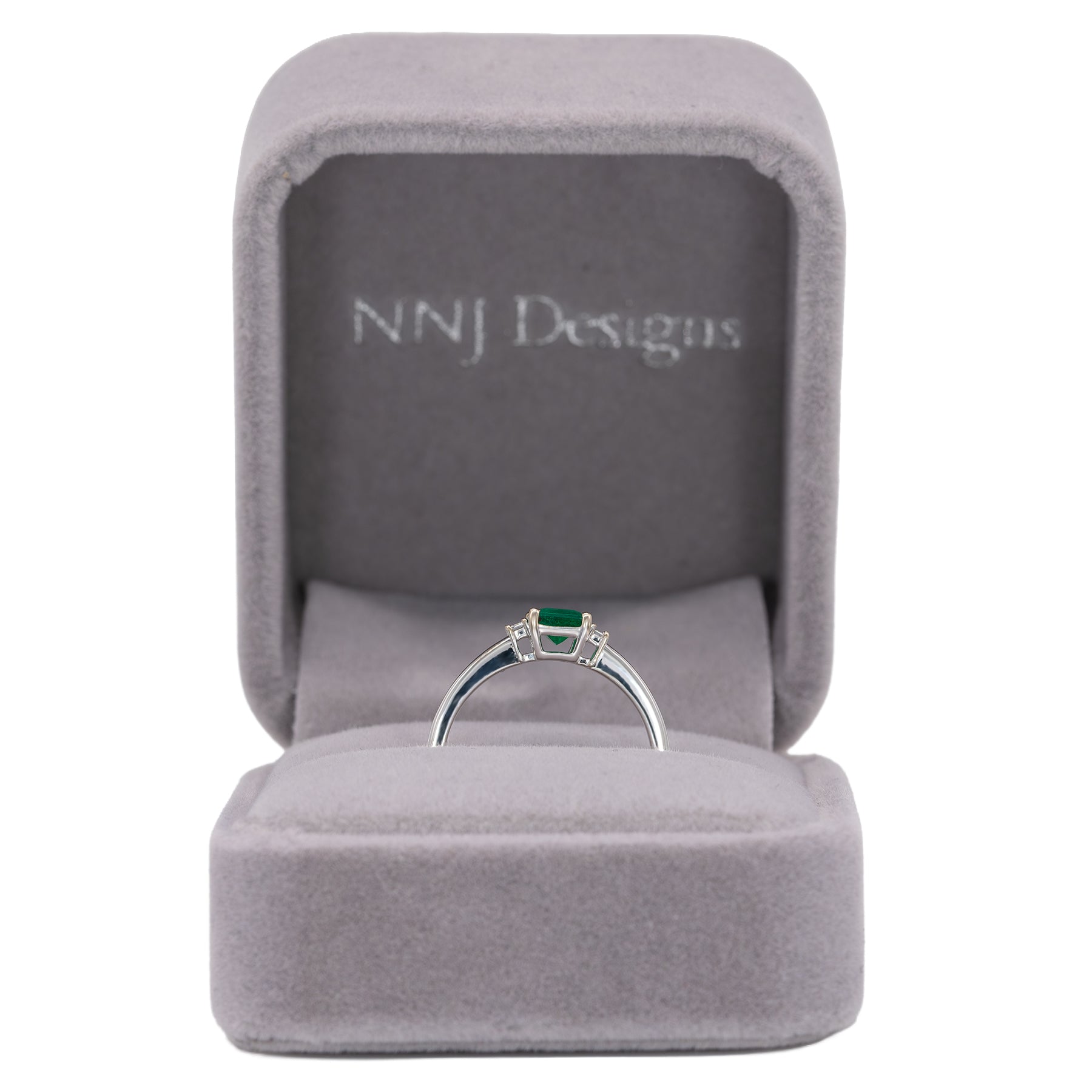 14K white gold Colombian emerald ring with diamond accents