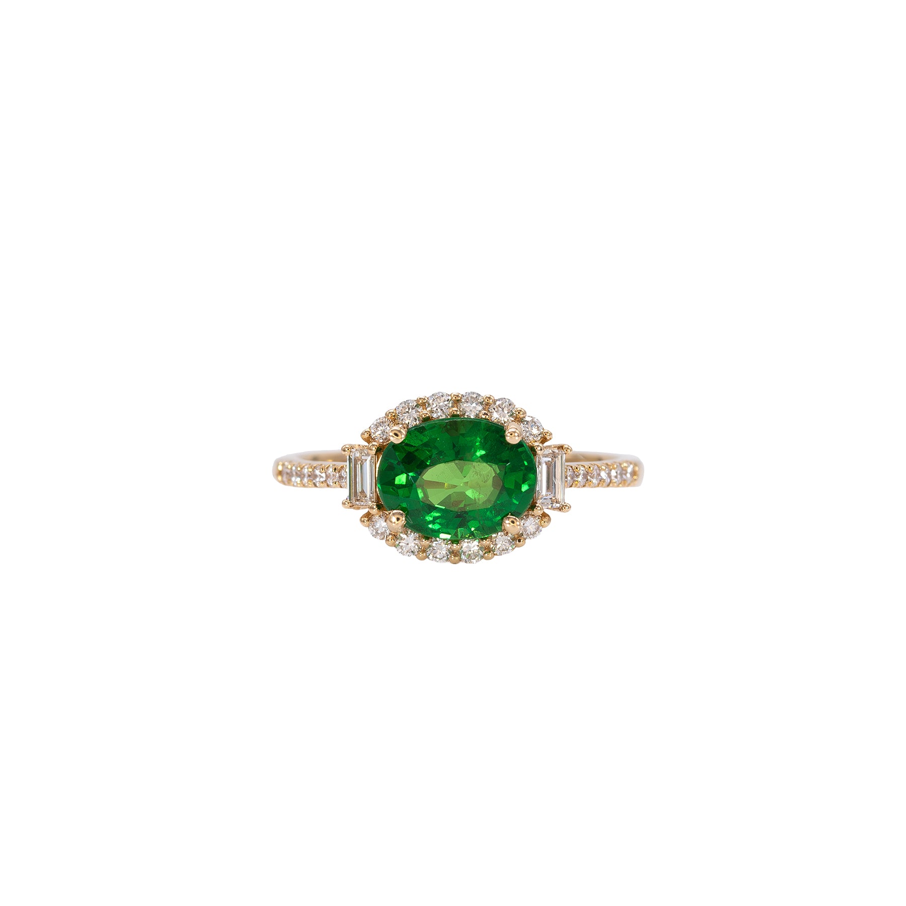 14K yellow gold tsavorite garnet ring with diamond accents
