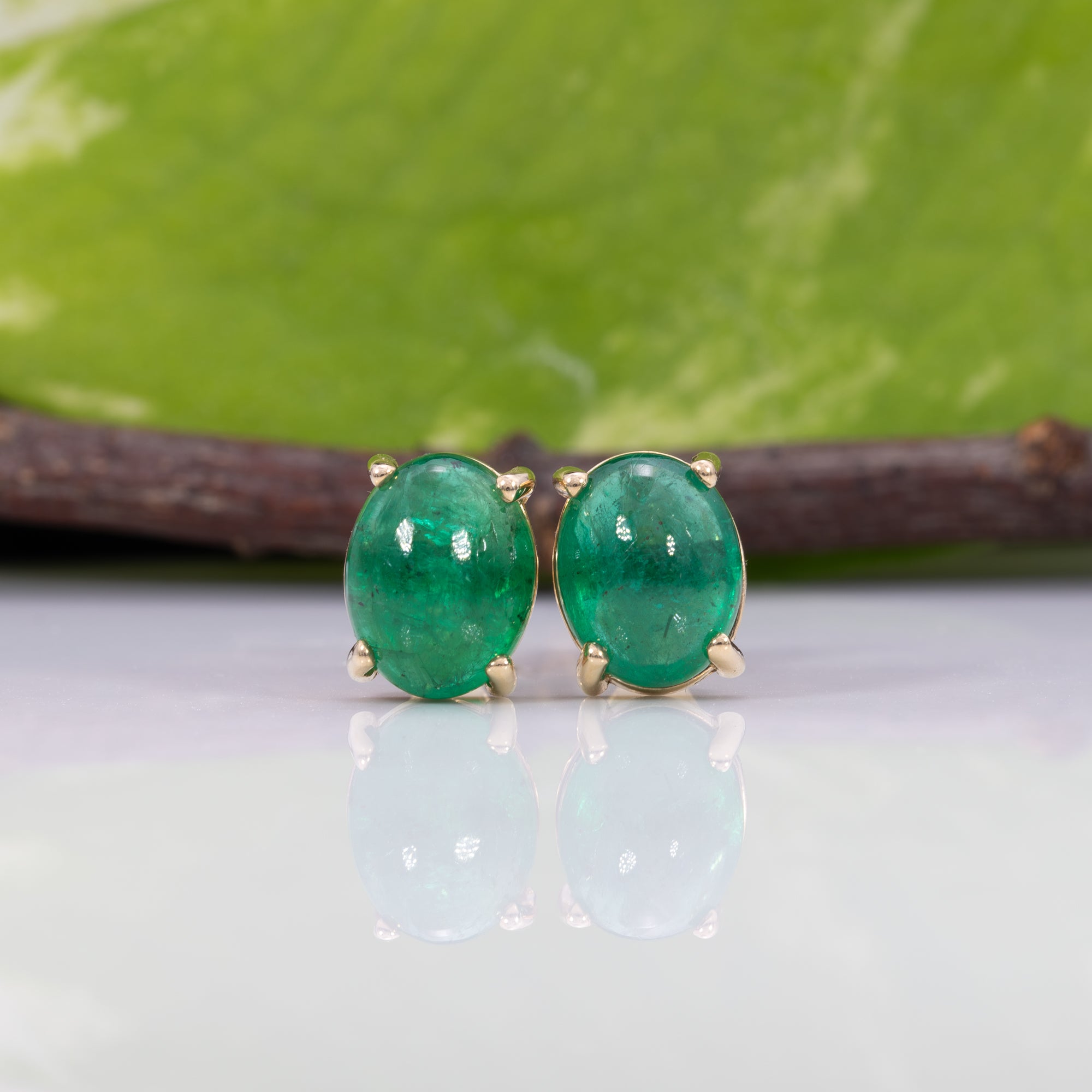 14K yellow gold zambian emerald earrings