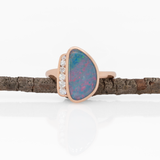 Ates Solid 14k Gold Boulder Opal Ring with Natural Diamonds Accents