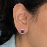 Tanzanite Stud Earrings in 14K Rose Gold | Diamond Accents | Emerald Cut | December Birthstone