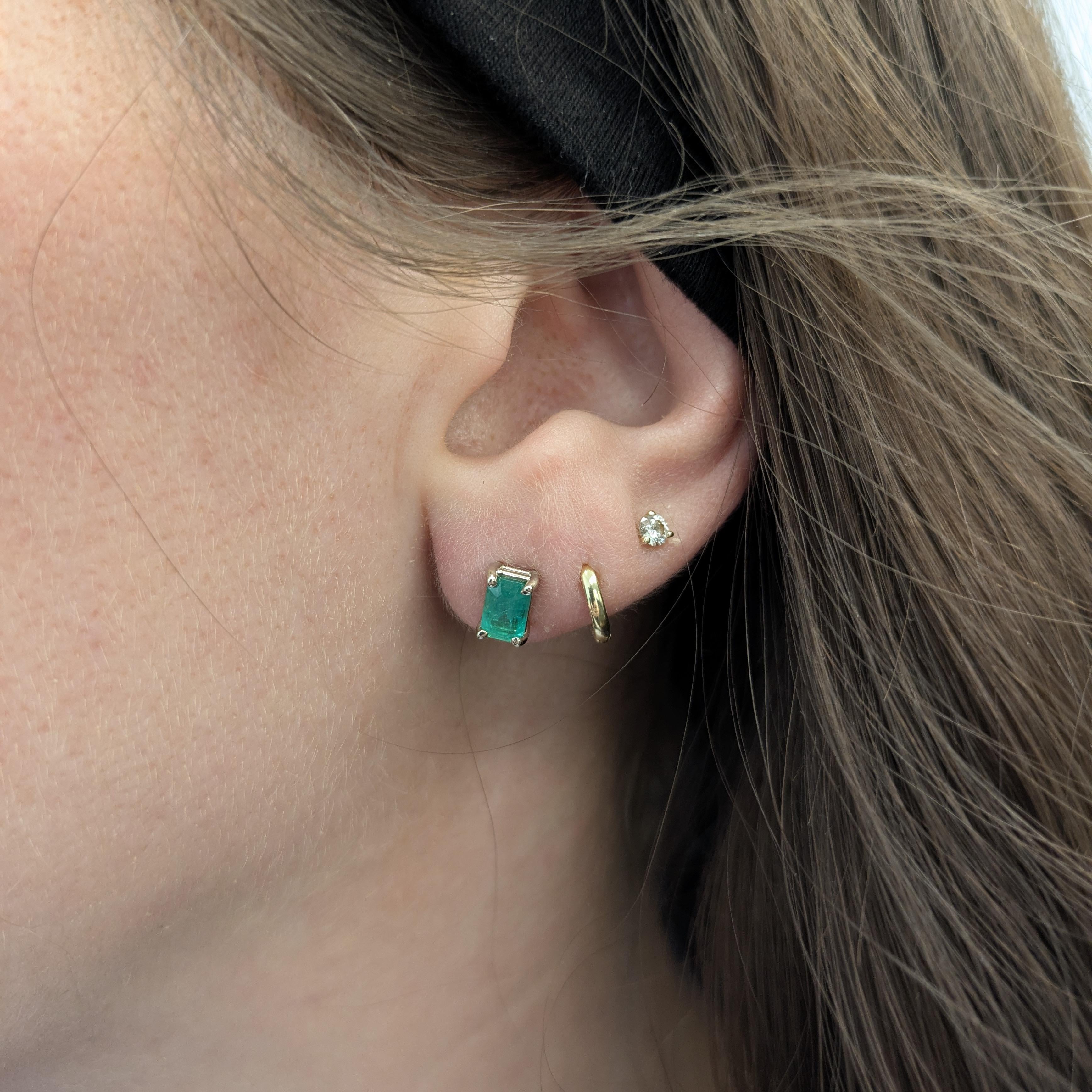 Anvita 14K Yellow Gold 1.02cts Zambian Emerald Solitaire Stud Earrings | Emerald Cut 6x4mm