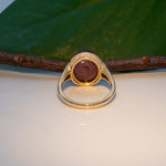 14K yellow gold star ruby cabochon ring with diamond accents