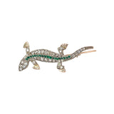 14K White Gold and Silver Emerald Diamond Lizard Brooch