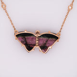 10.5Ct Butterfly-Shaped Tourmaline Necklace with Diamond Accents & Attached Chain: Solid 14K Gold
