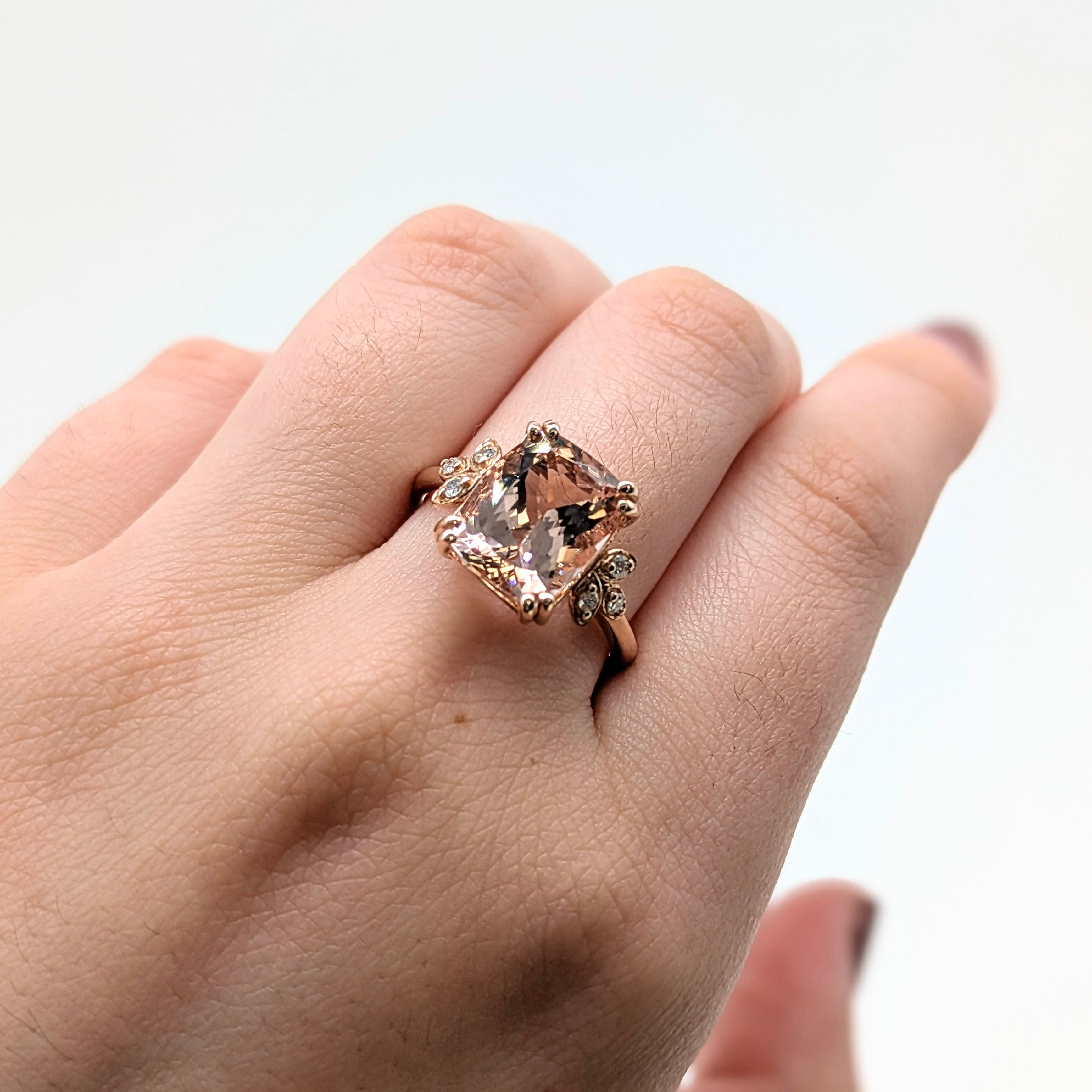 Tenu 14K Rose Gold 4.16cts Morganite Diamond Ring | Cushion 11x9mm