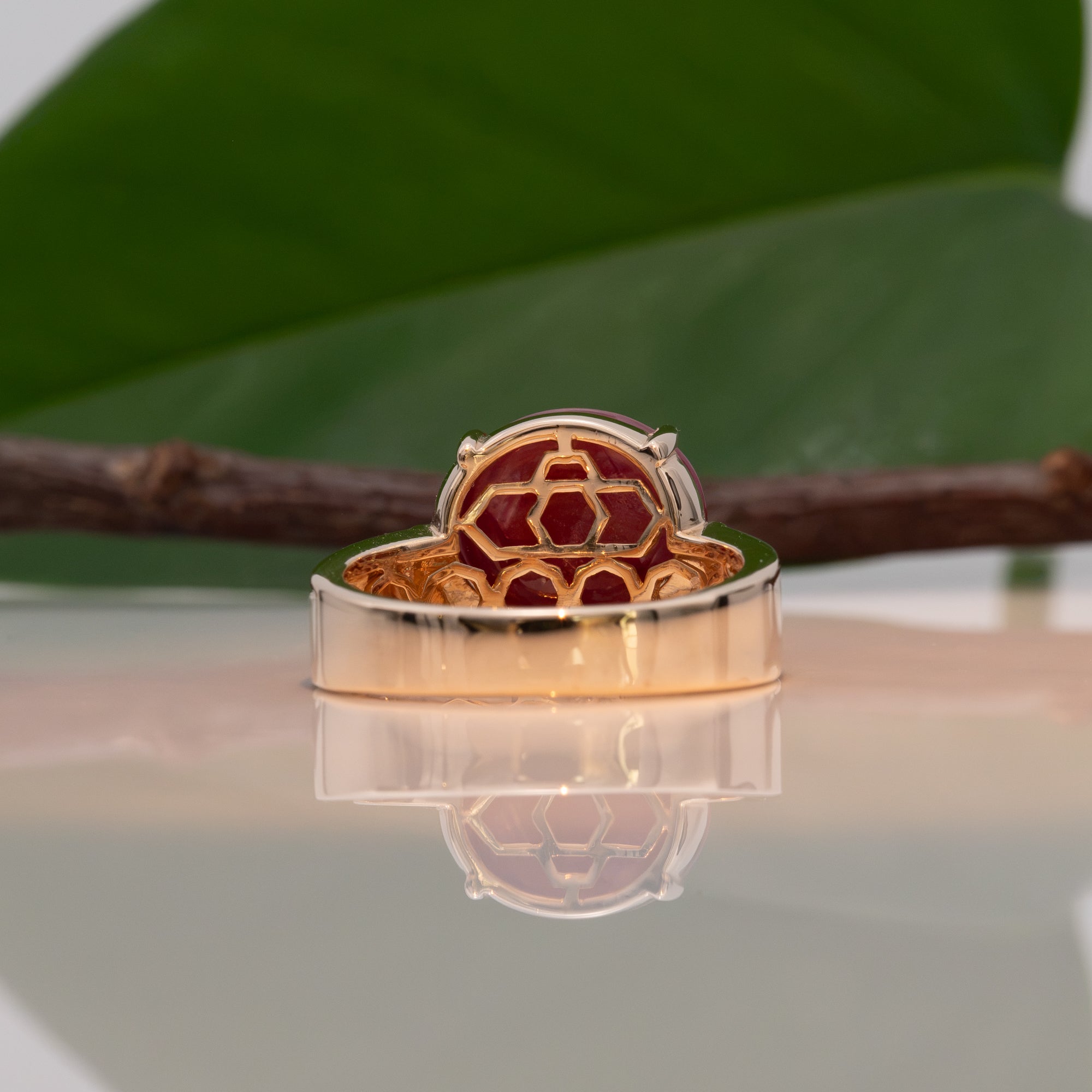 14K yellow gold star ruby ring with diamond accents