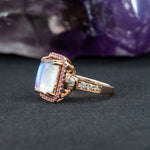 14K rose gold rainbow moonstone ring