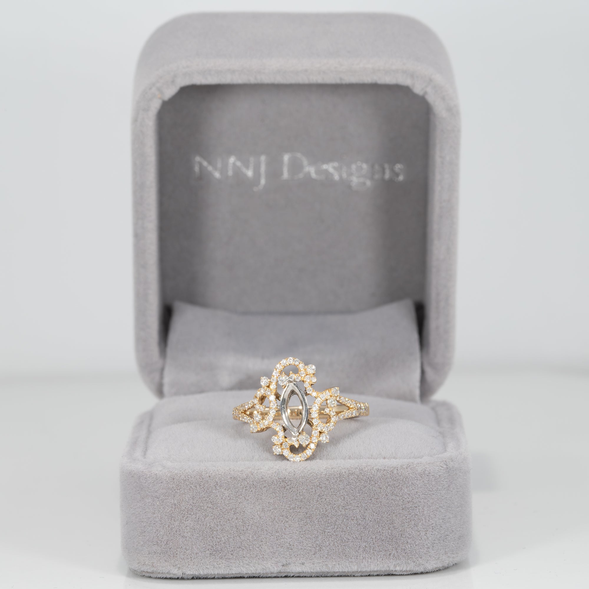 14K white & yellow gold diamond semi-mount ring