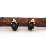 Dove 14k Yellow Gold  Black Spinel and Diamond Earrings |Oval 7x5mm