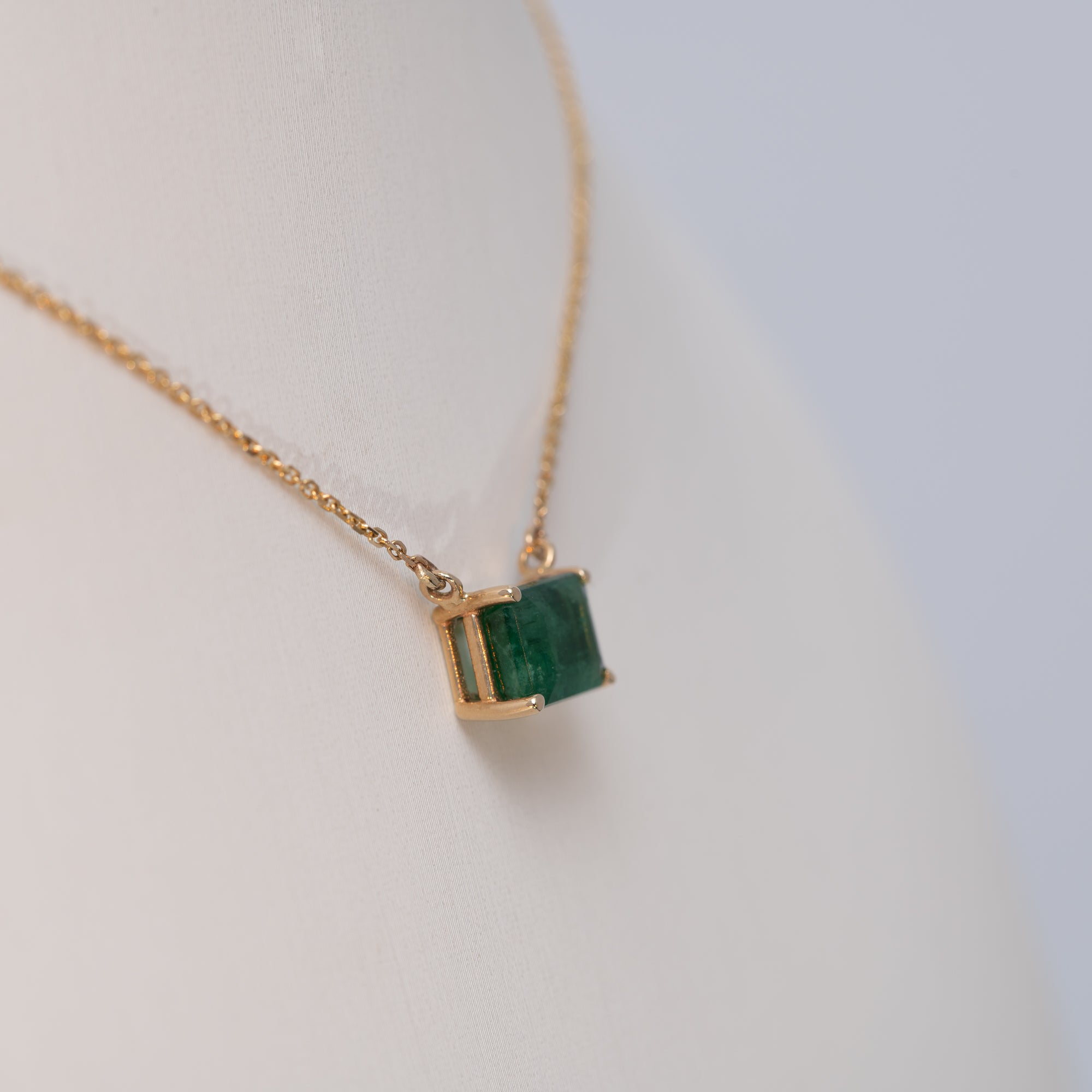 14K Yellow Gold Zambian Emerald Necklace