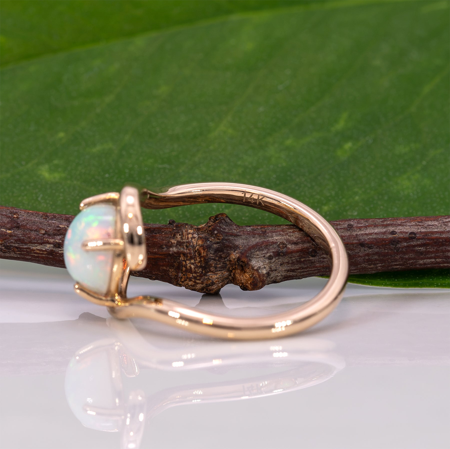 14K yellow gold Ethiopian opal cabochon ring