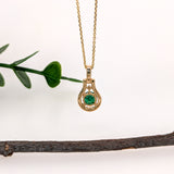 Senudi 14K Solid Gold Emerald Necklace with Natural Diamonds Accents, Round 5mm