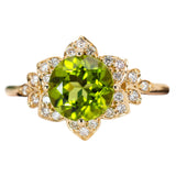 Estate 14K Yellow Gold Peridot and Diamonds Ring | Round 8mm