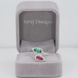 14K white & rose gold pink & indicolite tourmaline ring