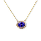 Azura 14k Solid Gold Tanzanite Pendant with Natural Diamonds Halo | Oval 9x7mm