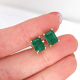 Beautiful Zambian Emerald Solitaire Stud Earrings in Solid 14K Gold | Emerald Cut 5x3mm 6x4mm 7x5mm 8x6mm