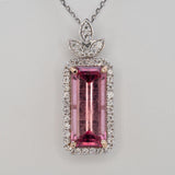 4.4Ct Natural Pink Tourmaline Pendant with Earth Mined Diamond Accents: Solid 14K Gold - Elegant Designer Gemstone Pendant, Fine Jewelry