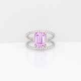 6.2Ct Natural Kunzite Ring with Earth Mined Diamond Accents – Lavender Pink Gemstone Fine Jewelry Statement Ring
