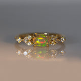 East West Opal Ring w Earth Mined Diamonds in Solid 14k Yellow Gold | Oval 8x6mm | October Birthstone