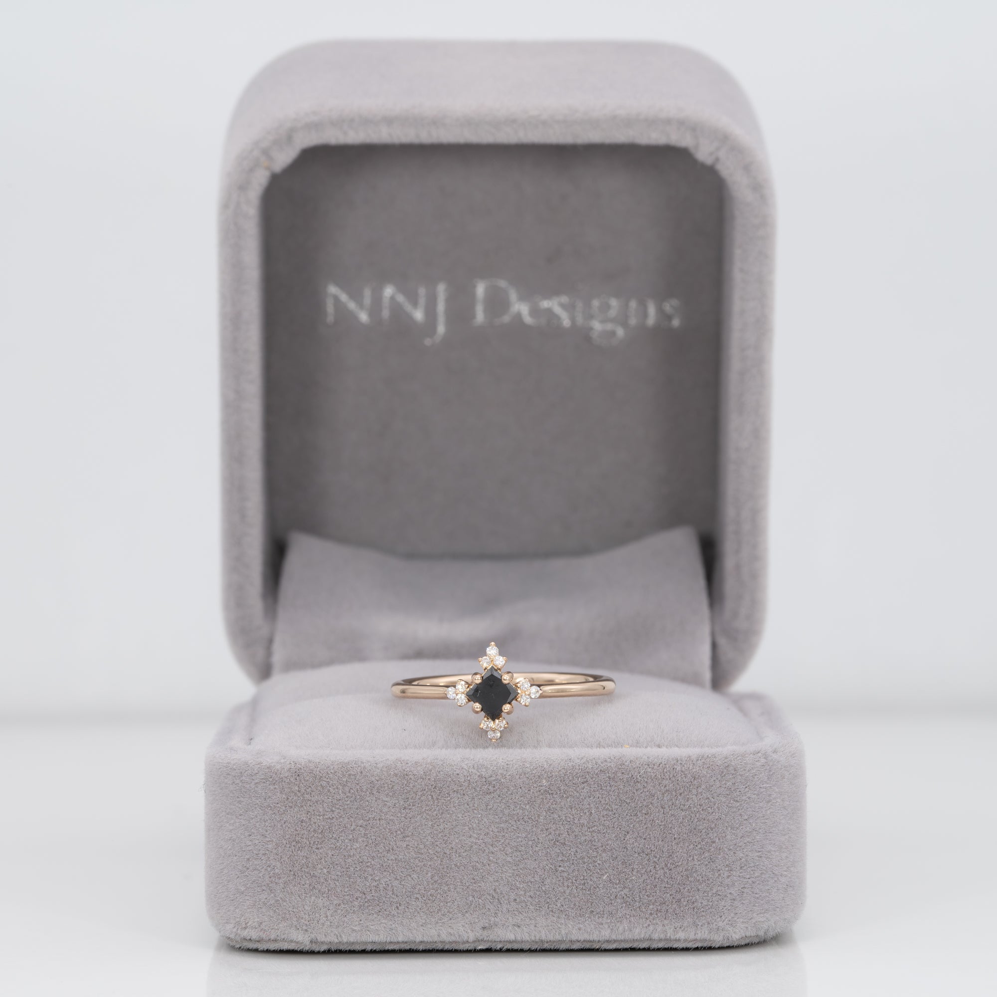 14K yellow gold black diamond ring