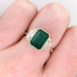 3ct Emerald Ring w Earth Mined Diamonds in Solid 14K Yellow Gold | EM 10x8mm