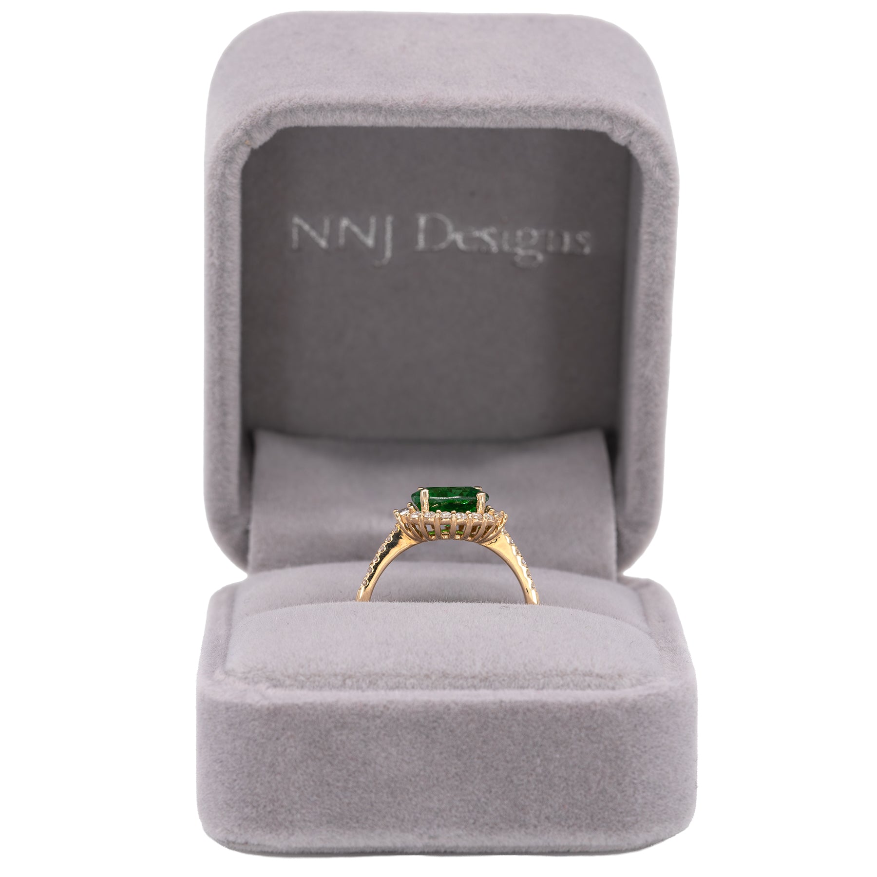 14K yellow gold tsavorite garnet ring with diamond accents