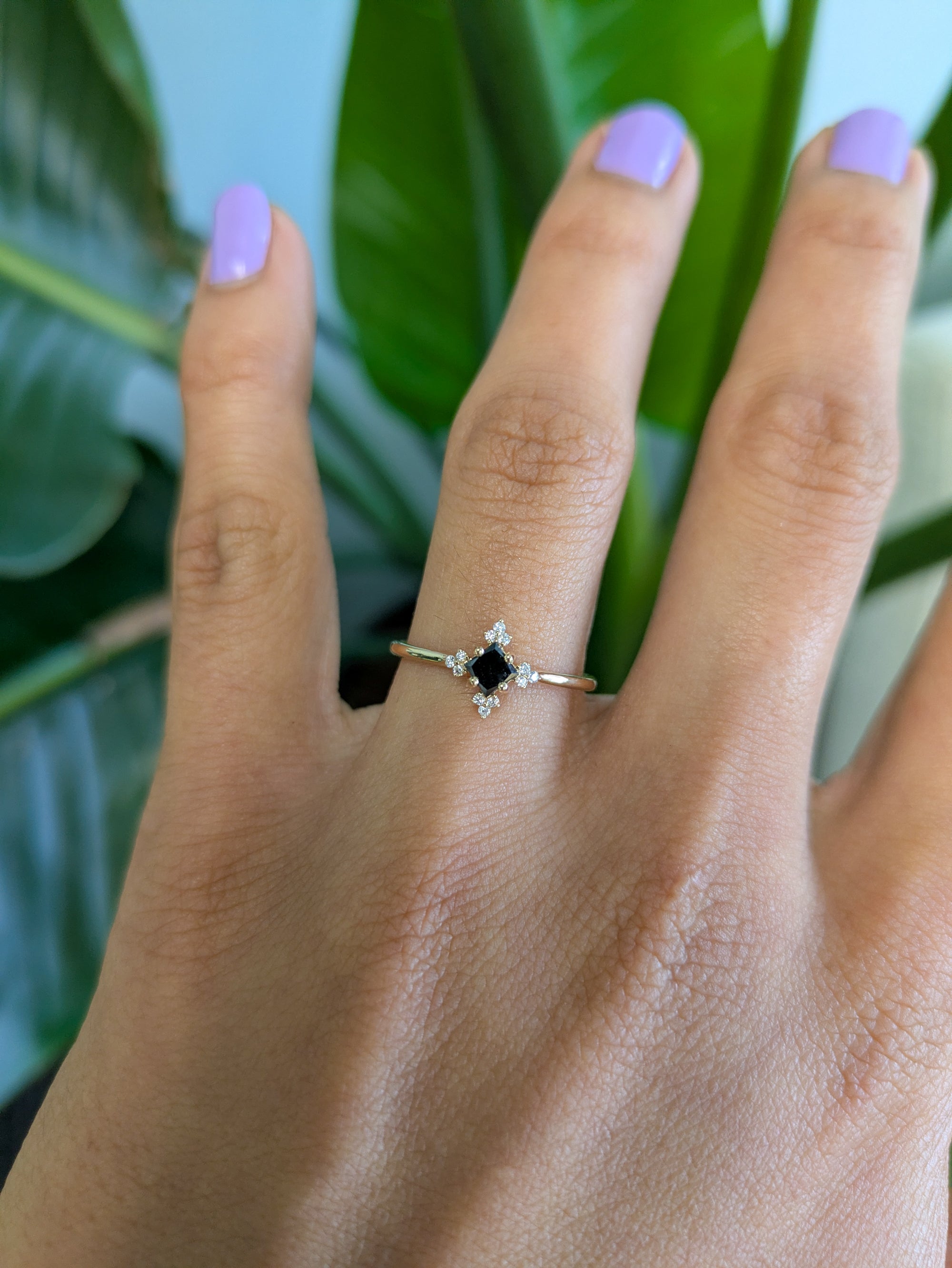 14K yellow gold black diamond ring