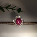 8ct Star Ruby Ring w Diamond Accents and Milgrain details in 14K Gold | OV 12x10