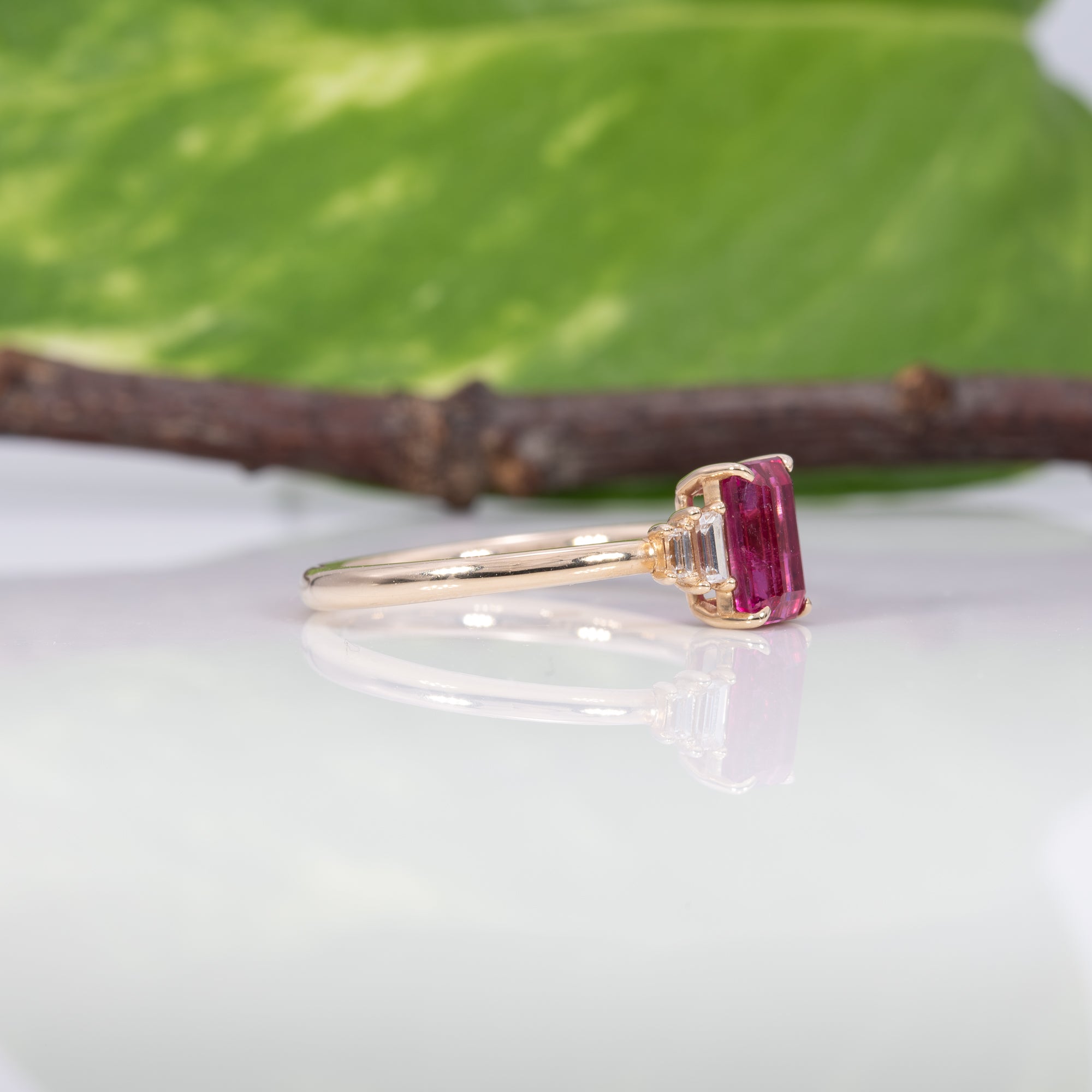 14K yellow gold pink tourmaline ring with diamond accents