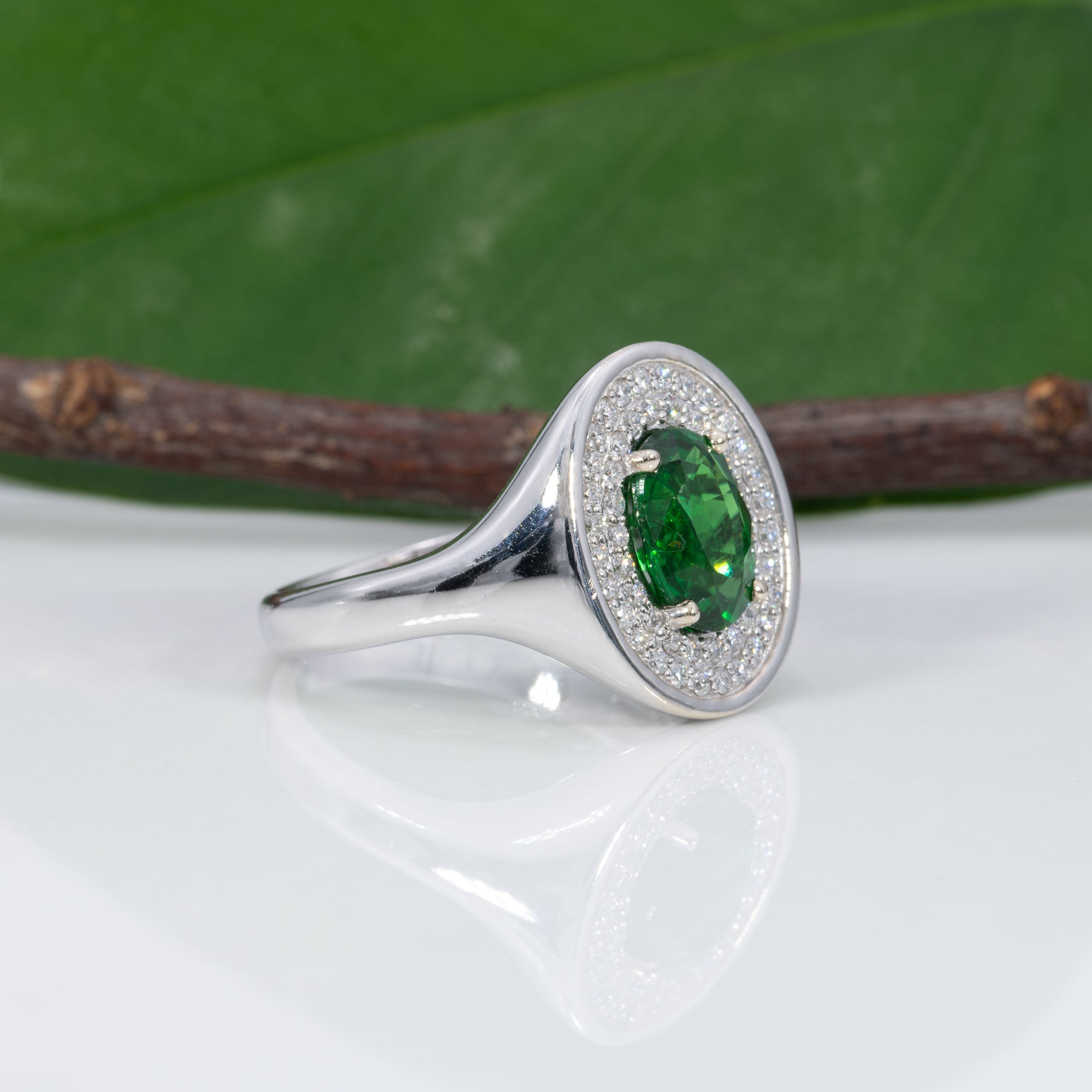 14K white gold tsavorite garnet ring