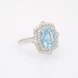 3.1Ct Aquamarine Ring with Natural Diamonds Accents: Solid 14K Gold, Oval 11x9mm