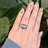 Arabella Sky Topaz Ring with Natural Diamonds Accents: 14k Solid Gold, Emerald cut 8x6mm