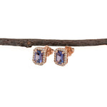 hina 14k rose gold 0.88cts tanzanite diamond stud earrings | emerald cut - 6x4mm