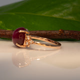 14K rose gold star ruby cabochon ring with diamond accents