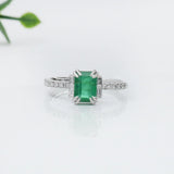 1.2ct Emerald Ring w Earth Mined Diamonds in Solid 14K Gold | Emerald Cut 7x5mm | Customizable