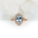 Jovana Solid 14k Gold  Aquamarine Ring with Natural Diamonds Accents, Oval 9x7mm