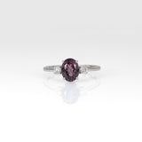 14K white gold purple spinel ring with diamond accents