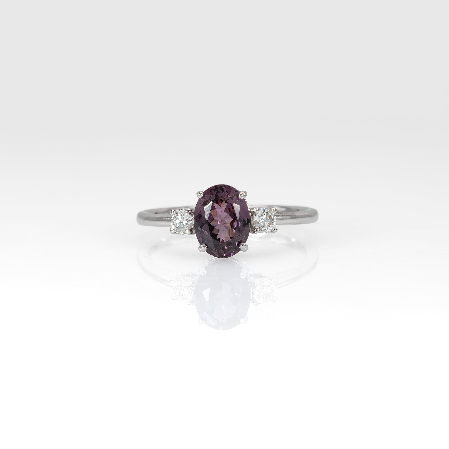 14K white gold purple spinel ring with diamond accents